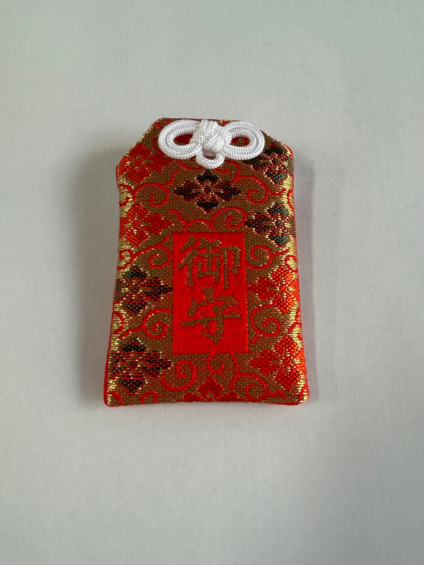 御守袋 錦織 赤金 水引付き / Japanese Omamori Lucky Charm Pouch Red Gold with Mizuhiki
