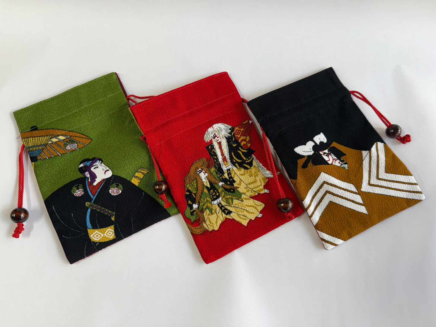 歌舞伎柄 巾着袋 3色 / Kabuki Pattern Drawstring Pouch - 3 Colors