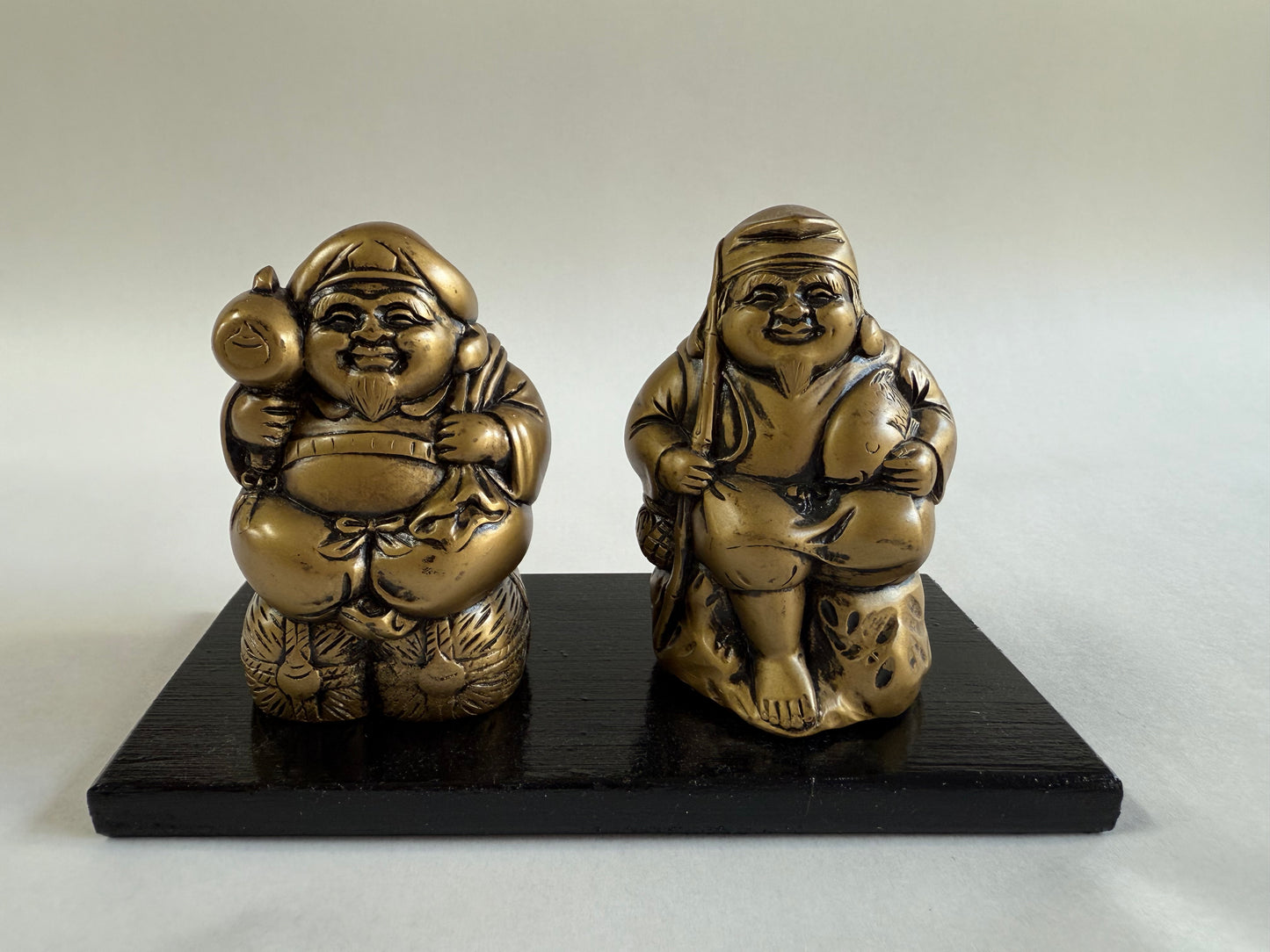 七福神 大黒天・恵比寿 ペア置物 金色 / Seven Lucky Gods Daikokuten & Ebisu Pair Figurine Gold